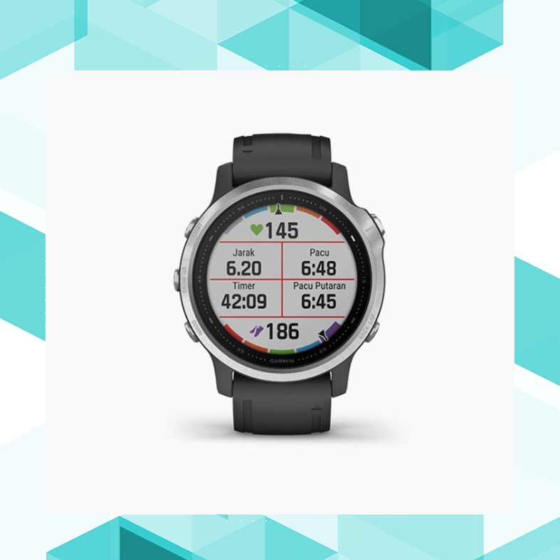 GARMIN Fenix 6S - Silver With  Black Band Smartwatch Running Fitnes Tracke Garansi Resmi 2 Tahun TAM