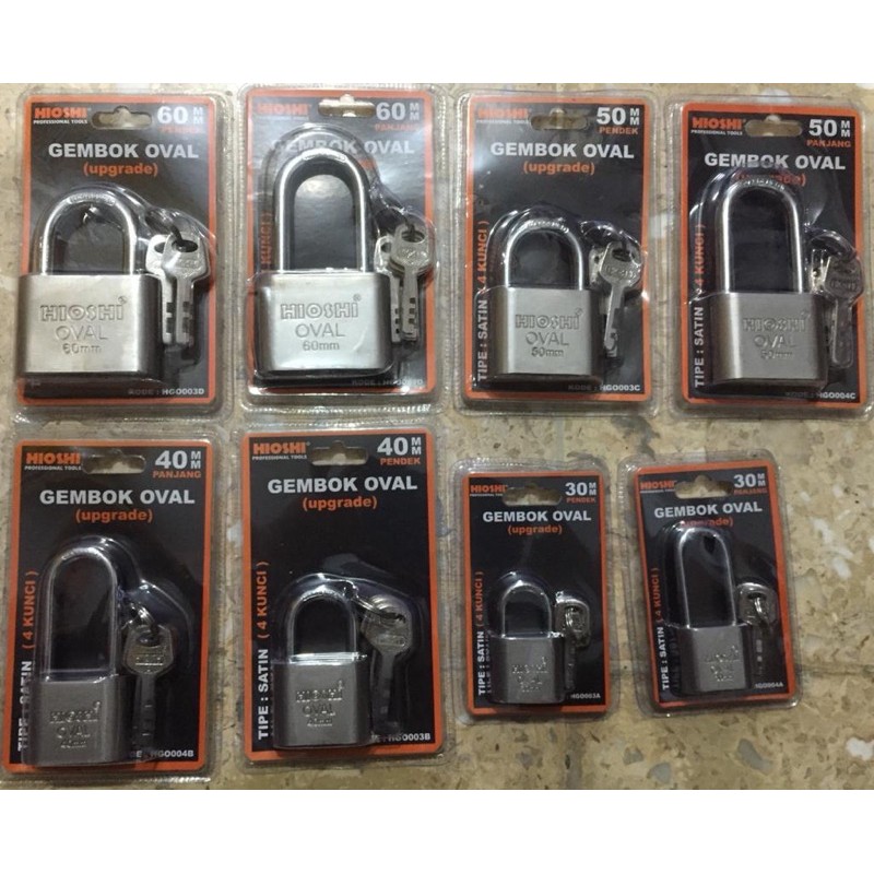 Gembok oval putih leher pendek 60mm Hioshi