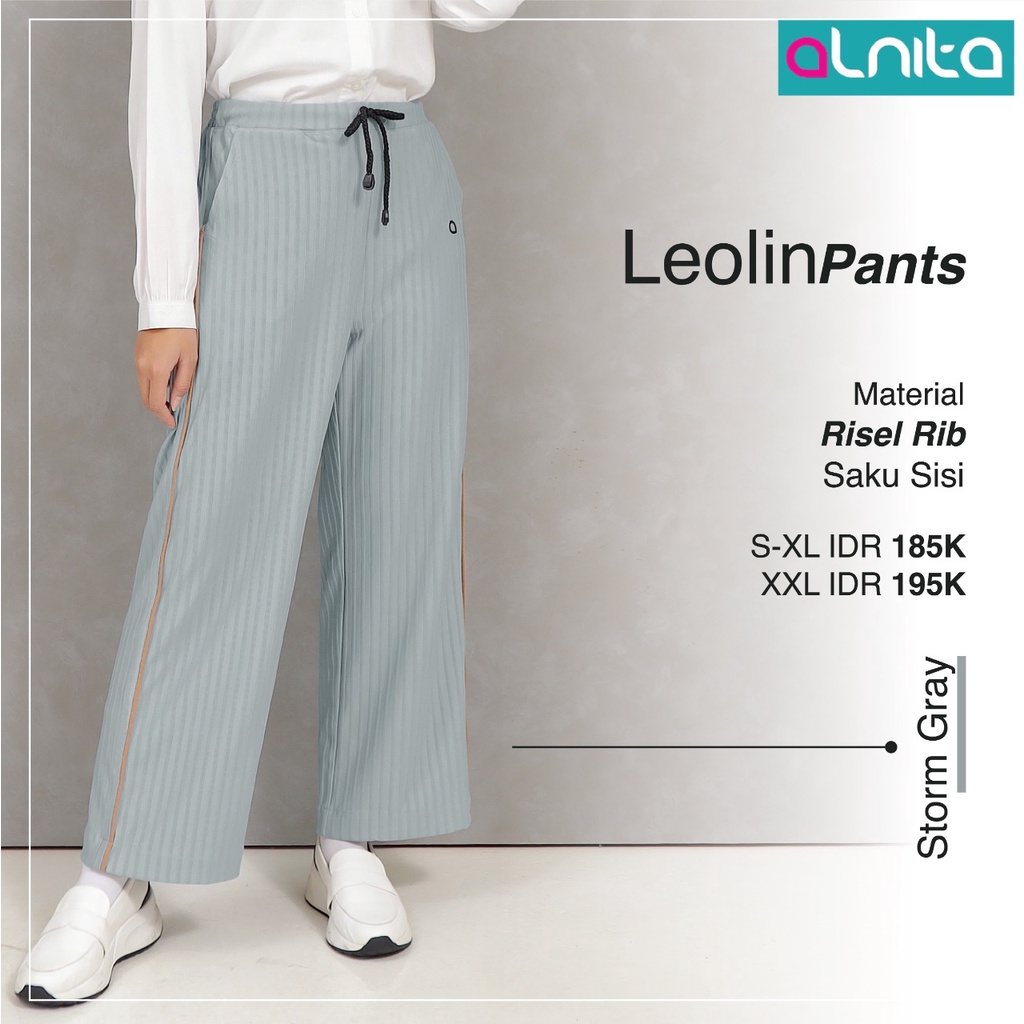 Alnita Pants Leolin Celana Wanita Bahan Risel Rib Kulot Muslimah Modern