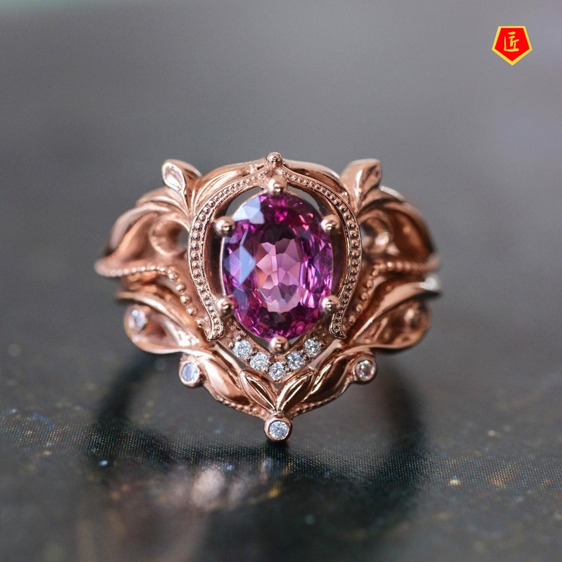 [Ready Stock]Exquisite Inlaid Opal Ring Set Female 18K Rose Gold