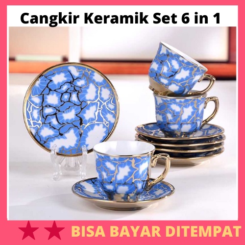 Cangkir Keramik Set 6 in 1 European Style / Cangkir Gelas Mug Cup Keramik Tea Teh Kopi Coffe Tamu Sa