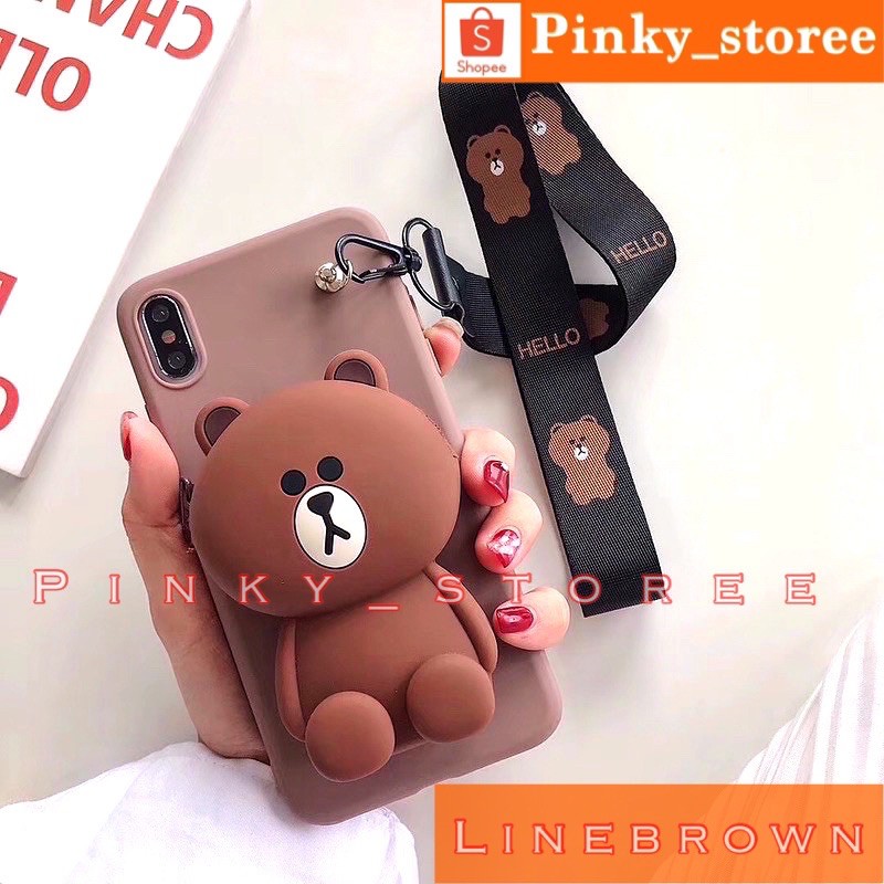 OPPO A54 A16 A15 A15S A53 A33 A92 A52 A11K A12 A7 A5S/ CASE KARAKTER DOMPET KOIN + TALI GANTUNGAN-LineBrown