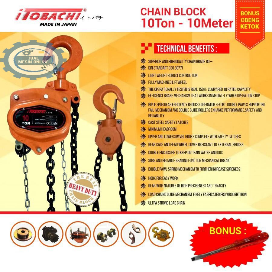 Chain Block 10 Ton 10 Meter - Takel 10 Ton 10M Itobachi  Made In Japan Murah