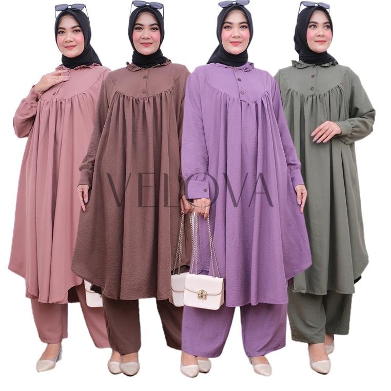 Larisa One Set Jumbo Crinkle Premium Ld 130 Setelan Wanita Eksklusif By VELOVA #2 [TSE.21My22d]