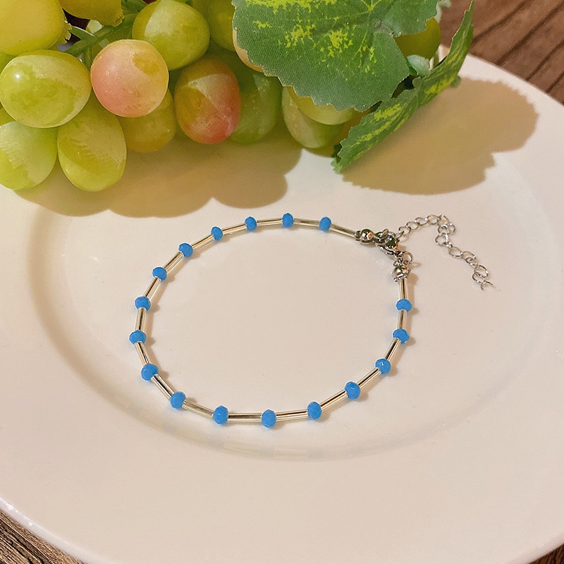 Gelang Tangan Manik-Manik Biru Simple Untuk Wanita