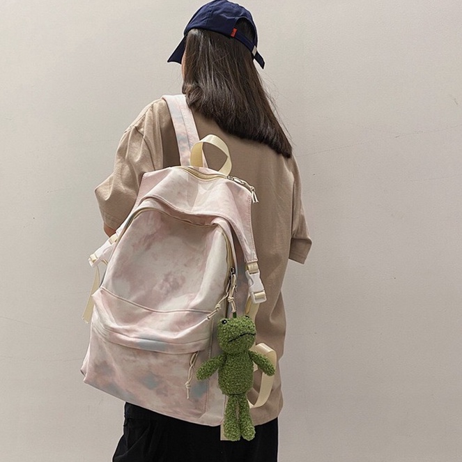 Mores Tas Ransel Wanita Kuro Tie Dye Print Pastel Korean Cordura Polyester School Fashion Backpack Kuliah Sekolah Aesthetic Korean Style