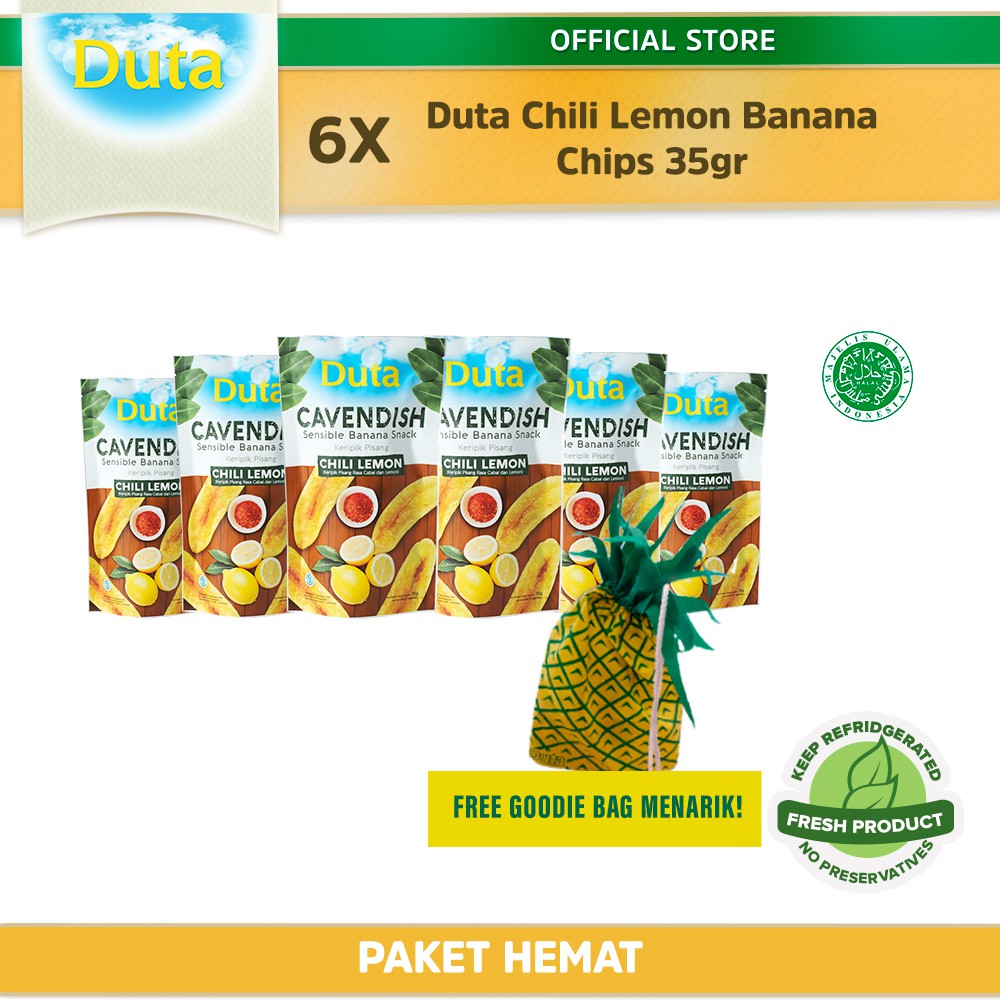 

Duta Chili Lemon Banana Chips 35gr x 6 pcs + Tas Nanas