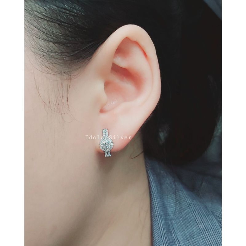 ANTING PERAK ASLI SILVER 925 LAPIS EMAS PUTIH MODEL JEPANG PERMATA DIAMOND BULAT - PERHIASAN PERAK WANITA