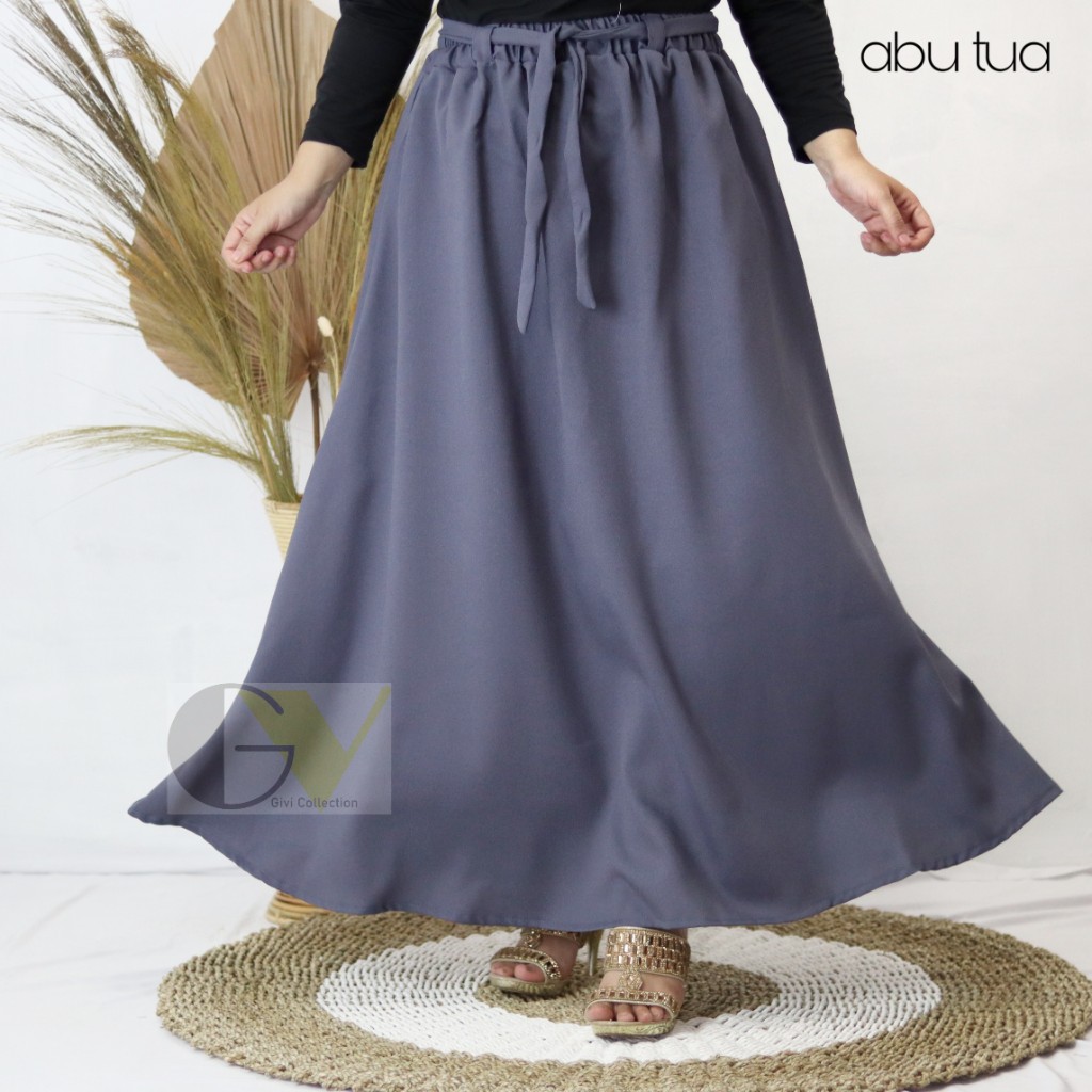 Rok payung panjang mosscrepe premium | rok panjang polos | rok kerja | maxi skirt | rok tali-greey