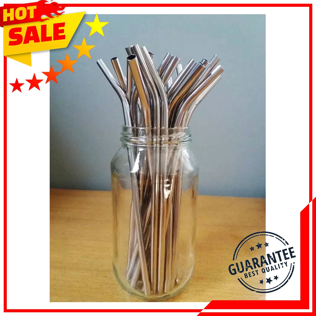 Paket 5 PCS Hemat Sedotan Stainless Steel Lengkung Ramah Lingkungan - Reusable Straw Sedotan Stainless Melengkung 5 Pcs