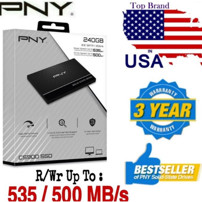 SSD 240GB PNY CS900 SATA III 6Gb/s + hdd caddy