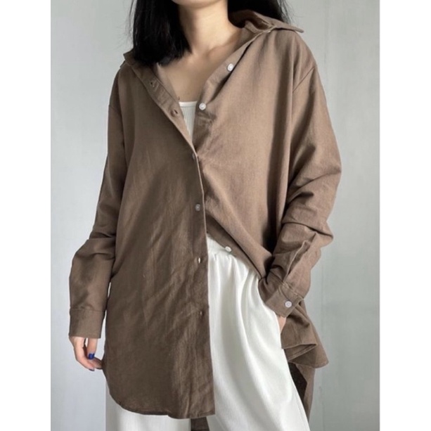 Kemeja Oversize Linen Wanita - Linen shirt -Atasan Wanita lengan Panjang 990