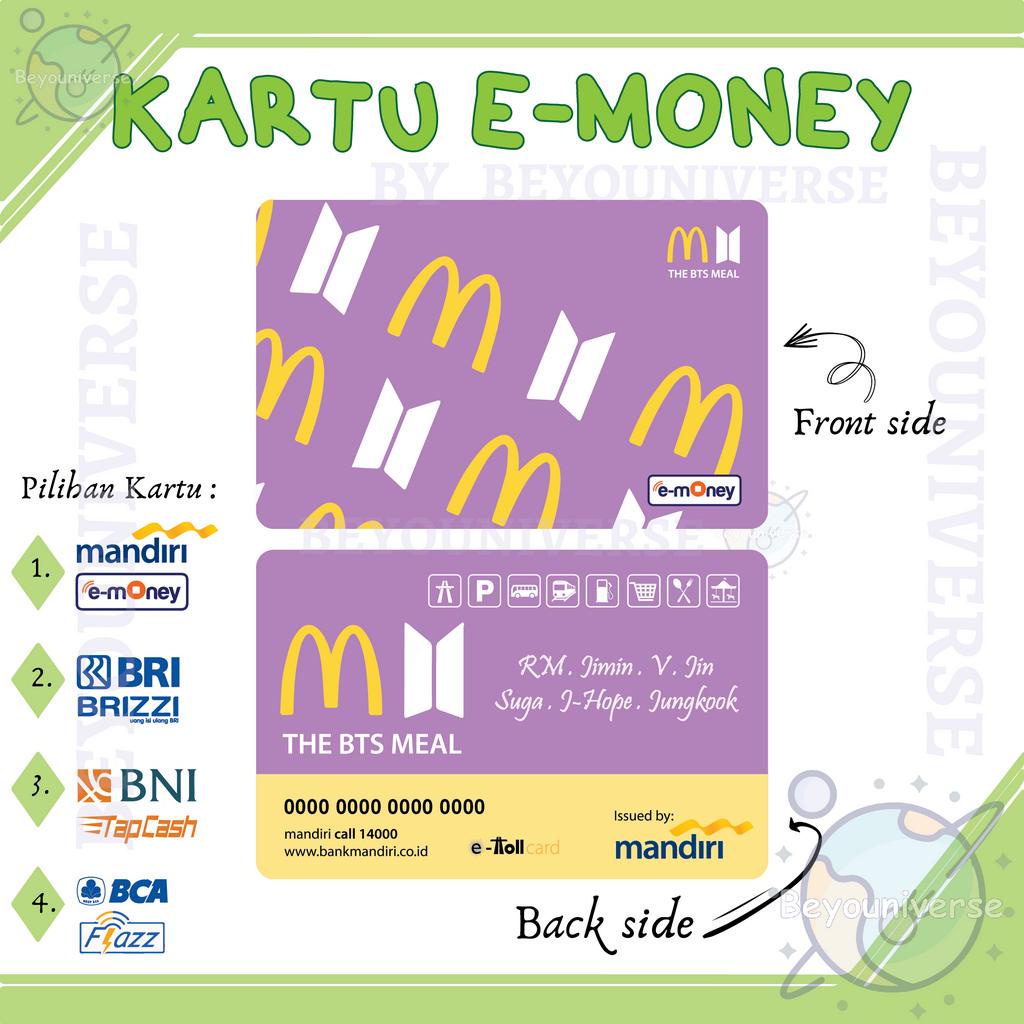 KARTU E-MONEY MANDIRI BNI BRI BCA Etoll Custom BTS Meal M C Donald Lilac