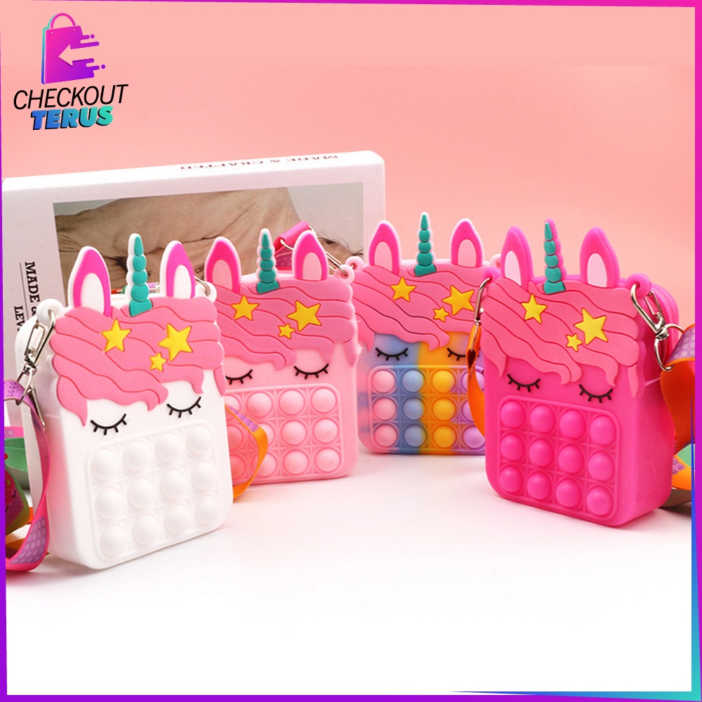 CT A17 Tempat Pensil Pop It 2IN1 Pelangi Kotak Pensil Pena Alat Tulis Sekolah dengan Mainan Pop It Rainbow Fidget Toys Push Pop It Rainbow Pencil Case