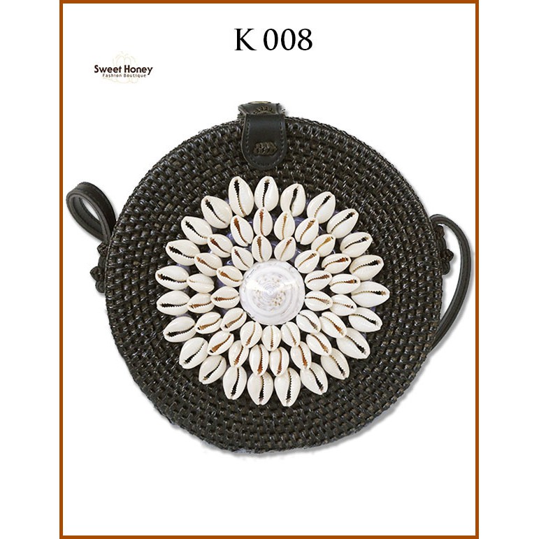 Sweet Honey ~ Grosir Tas Rotan Bulat Kerang Diameter 20cm [Bisa COD/Bayar di tempat]