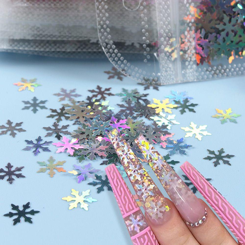 AUGUSTINA Augustina Snowflake Nail Sequin Laser Charm Glitter Flakes Snowflake Shiny DIY Nail Art Dekorasi