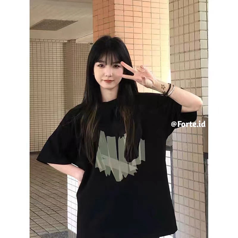 [100%  Katun]Kaos Lengan Pendek Putih Atasan Wanita Oversize Printed T-shirt Kekinian Korean Style