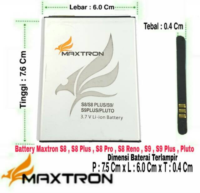 Baterai Battery Batre  Original Maxtron S9 Rainbow , S9+ , S9 PLUTO , S9 Plus