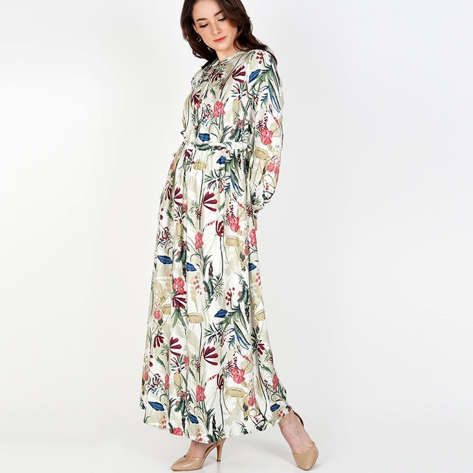 Keluaran Terbaru.. Novel Mice - Gamis Rayon Print Green Tropical Round Neck