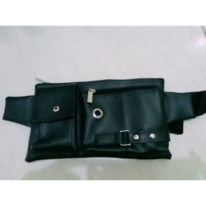 Tas Selempang Dada Pria Chest Bag Kulit Sintetis PU Waistbag Tas Pinggang