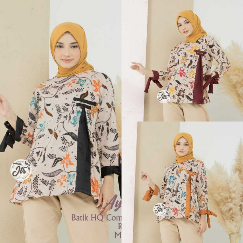Blouse Ayana Bestseller ● Blouse Kombinasi M L XL ● Blouse Kantor ● Blouse Batik Kombinasi Moscrepe