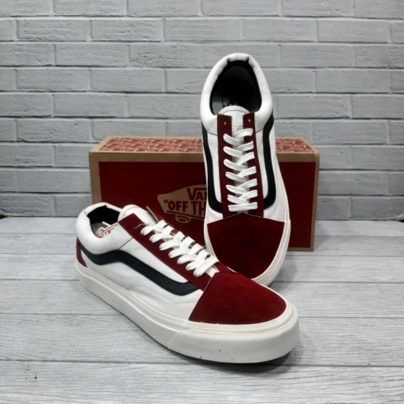 vans old skool maroon white list hitam