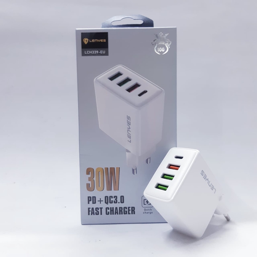 Adaptor Charger Lenyes LCH339 30W 4 Port Type C Fast Charging PD Batok Kepala Charger