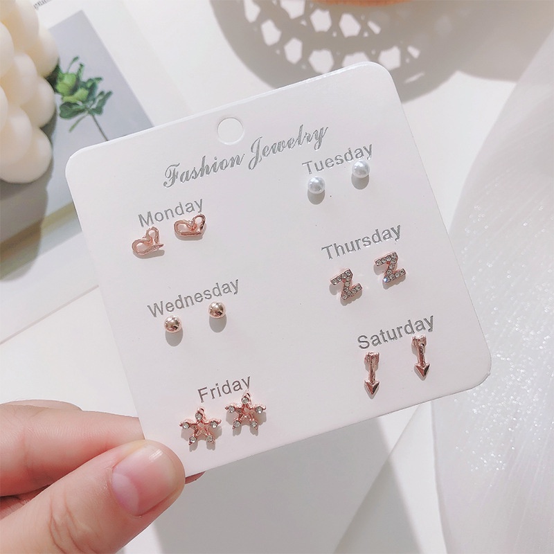 6 Pasang / Set Anting Tusuk Aneka Desain Gaya Korea / Simple Untuk Wanita