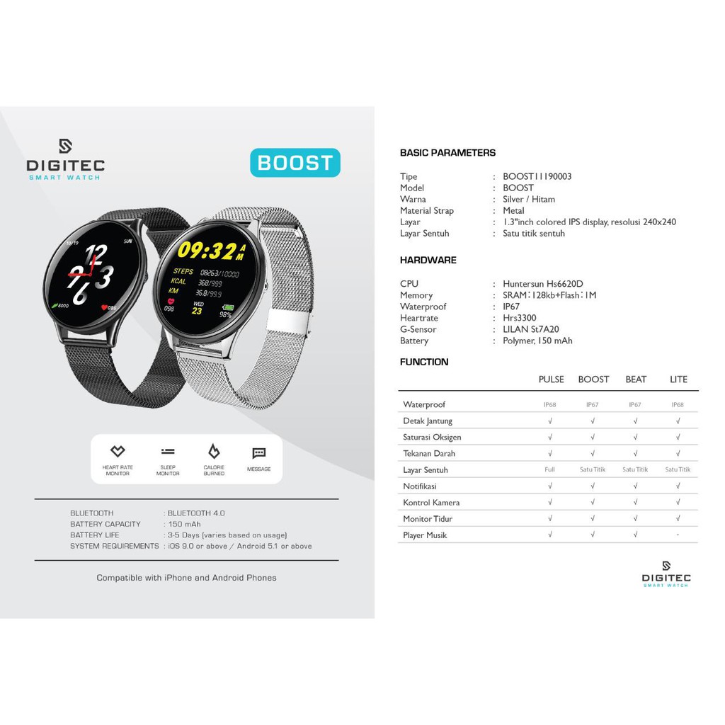 DIGITEC BOOST JAM TANGAN DIGITAL PRIA WANITA SMART WATCH GARANSI 1 TAHUN
