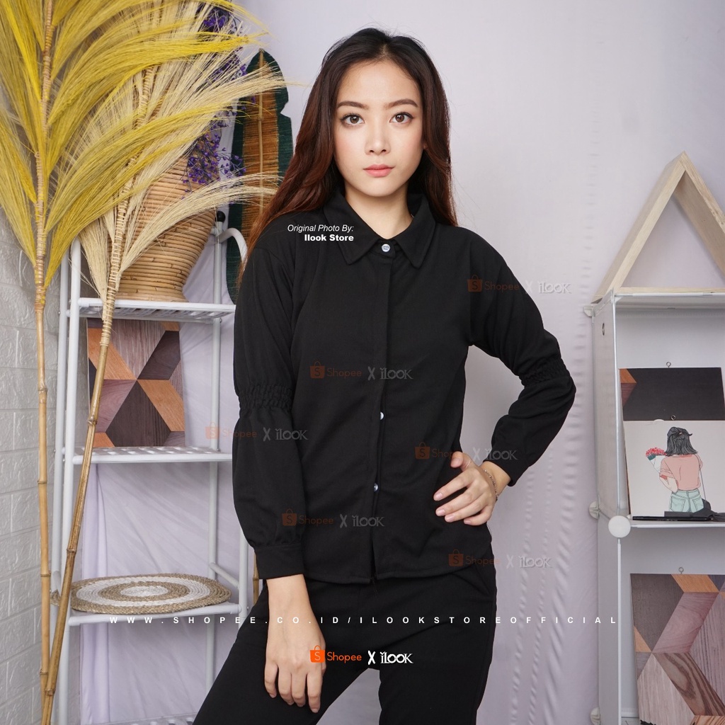 ilook | Blouse Lenda | Blouse Zeon | Atasan Wanita Terbaru Bahan Creape - Fit to L-LENDA - HITAM