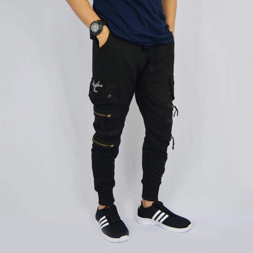 Celana Jogger Joger Pria Wanita Sweatpants Panjang Double Zipper Bahan Baby Terry Training Olahraga Cargo Kargo Dewasa