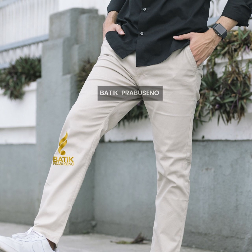 CREAM Celana Pria Chino Chinos Panjang Original Prabuseno Bahan Katun Twill Bigscott Premium Casual 
