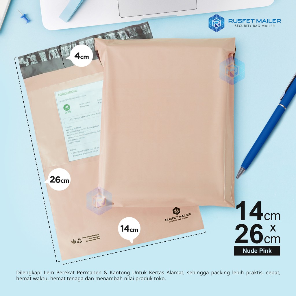 

AMPLOP PLASTIK POLYMAILER POLIMAILER PACKING ONLINE NUDE PINK PER PACK 14X26