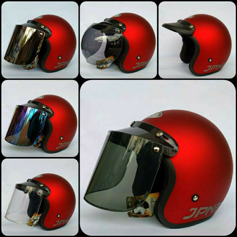 Helm Bogo Jpn Retro Ori Arc Maron Dof Kaca datar Flat Visor Cembung