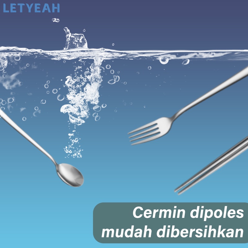 letyeah Alat makan stainless portable/cutlery set 3 in 1 dengan transparent rotatable kotak model kipas/sendok garpu set