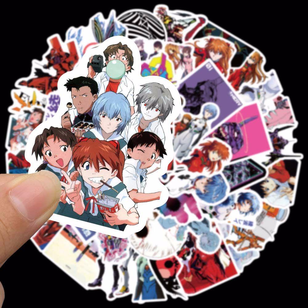 Lanfy 50pcs / Pak Stiker Motif Anime Evangelion Anti Air Untuk Dekorasi Scrapbook / Laptop / Koper / Mobil