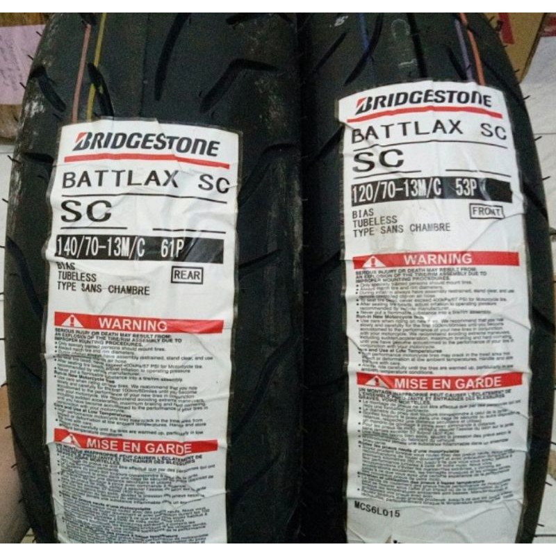 PAKETAN BAN LUAR BATTLAX BRIDGESTONE SC UK 120/70-13 DAN 140/70-13