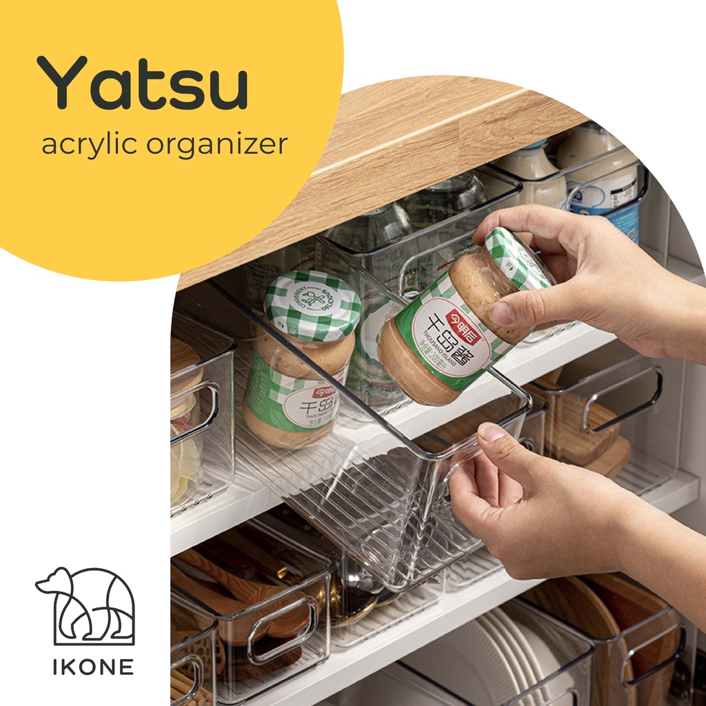 【IKONE】YATSU Organizer Box Dapur Transparent Organizer Panci Talenan Piring Perapi Serbaguna Penyimpanan Sendok Pisau Alat memasak Dapur Organizer Perlengkapan Dapur Bening Aesthetic Organizer Rumah Lengkap Homeliving