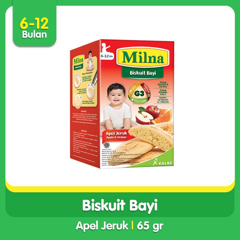 Milna Biskuit Bayi Apel Jeruk  65gr Biskuit Bayi Biskuit Rusk Biskuit Cemilan MPASI