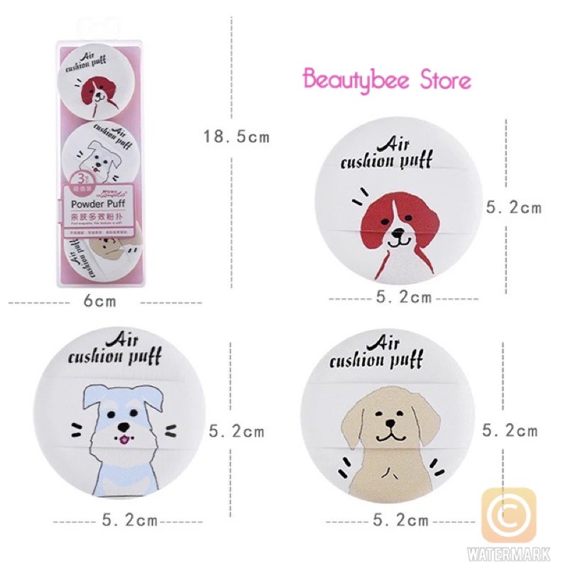 AIR PUFF CUSHION MOTIF DOGGY LAMEILA ISI 3 PCS + CASE