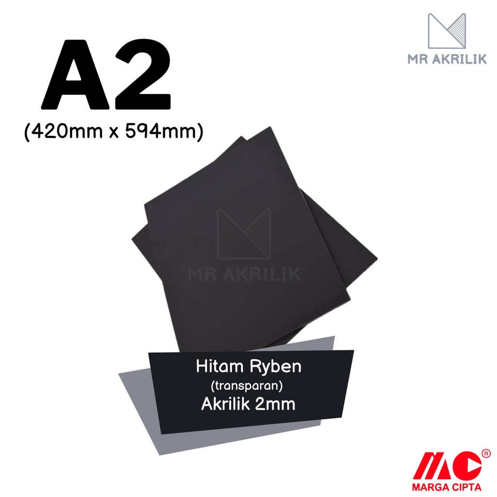 Akrilik Hitam Ryban (Transparan) A2 2mm Marga Cipta