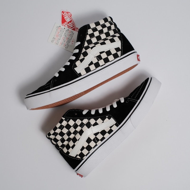 (SALE WOMEN SIZE) VANS SK8-HI V38CL+ BLACK/WHITE CHECKERBORD NAVY/WHITE ORIGINAL 100% ( Japan Market )