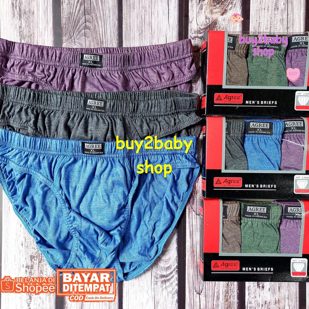 Celana dalam pria merk Agree katun rajut halus premium dus mika 3 CD