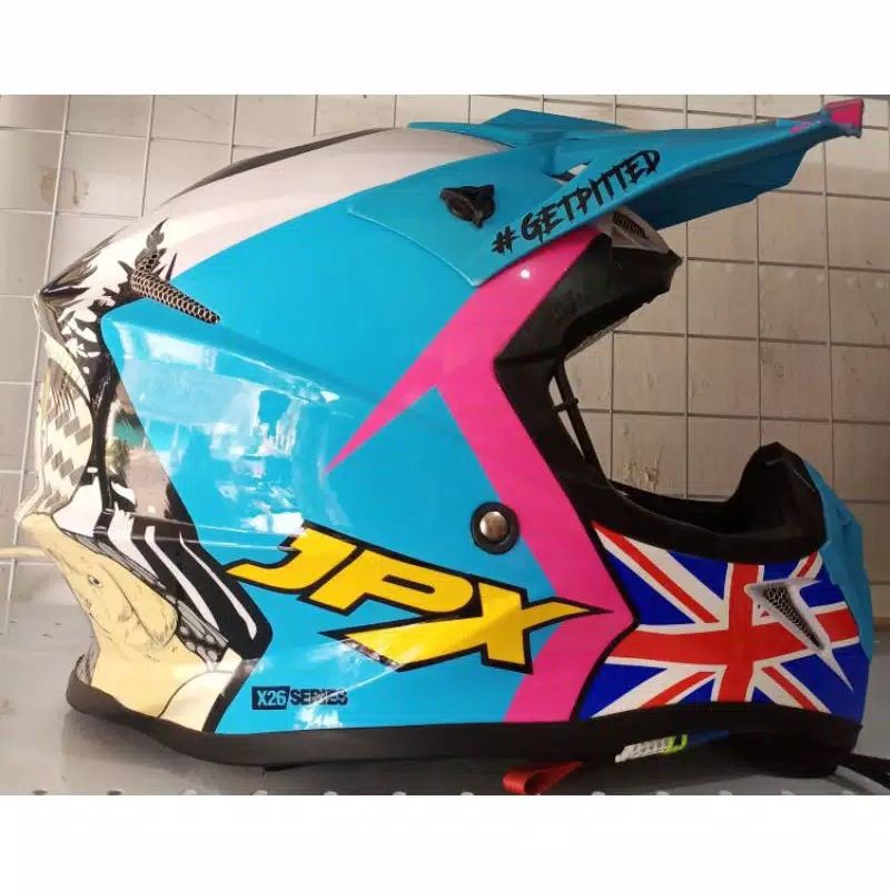 Helmet cross jpx X26 series biru tosca