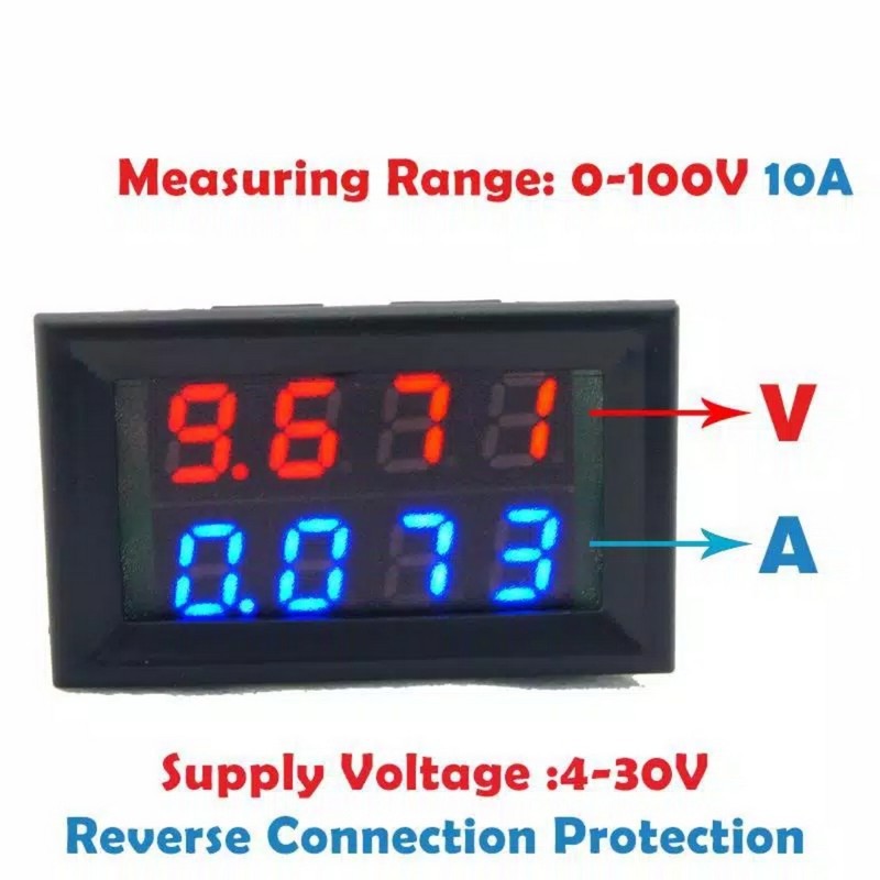 VoltMeter 4 Digit Digital Mini DC 0-100V 10A Ampere Volt Meter Tampilan Ganda Ammeter