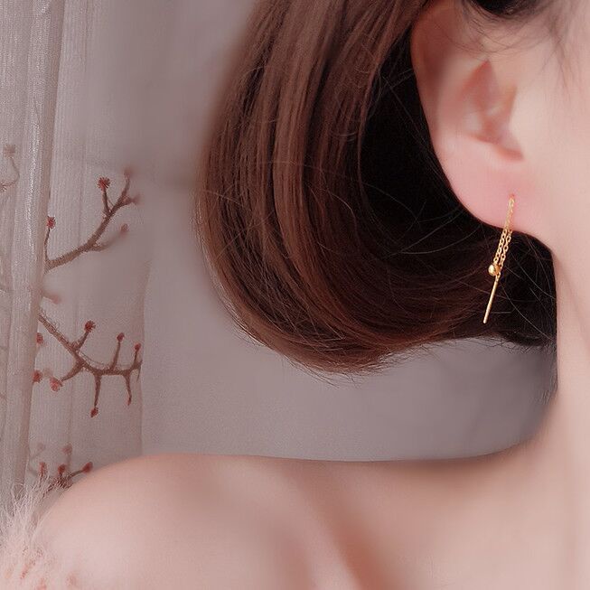 Korea Anting Titanium Anti Karat Wanita Emas Panjang Tusuk Earring Cinta Subang Perhiasan-8