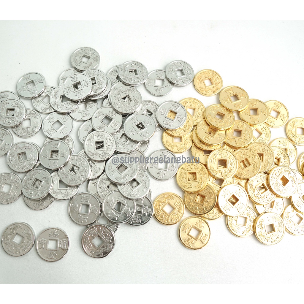 Aksesoris Koin Kuno China resin coin silver gold ekslusif 2,5cm grosir
