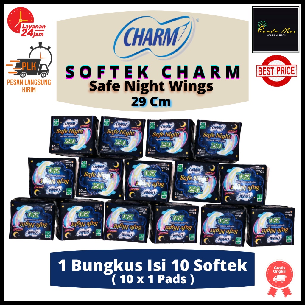 Charm Pembalut Safe Night 29Cm Wing Isi 10 Pads Softex Charm Wanita Butterfly Wings Softek Unicharm Original Ekonomis Nyenyak Sampai Pagi