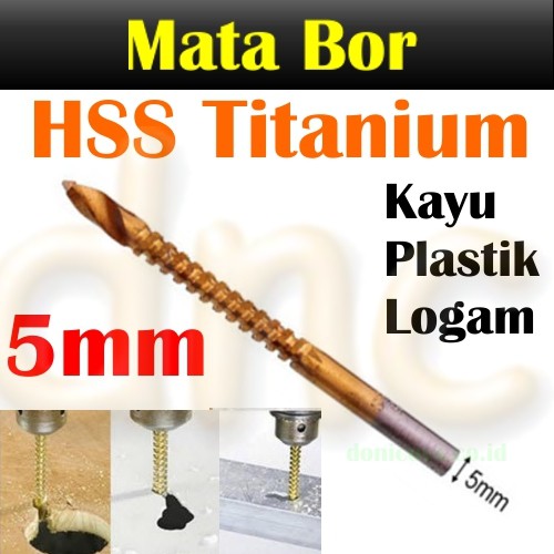 Mata Bor Gergaji Kayu HSS Drill Bit Titanium 5mm Kayu Logam Plastik