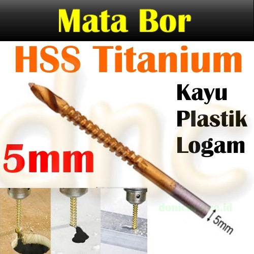 Mata Bor Gergaji Kayu HSS Drill Bit Titanium 5mm Kayu Logam Plastik